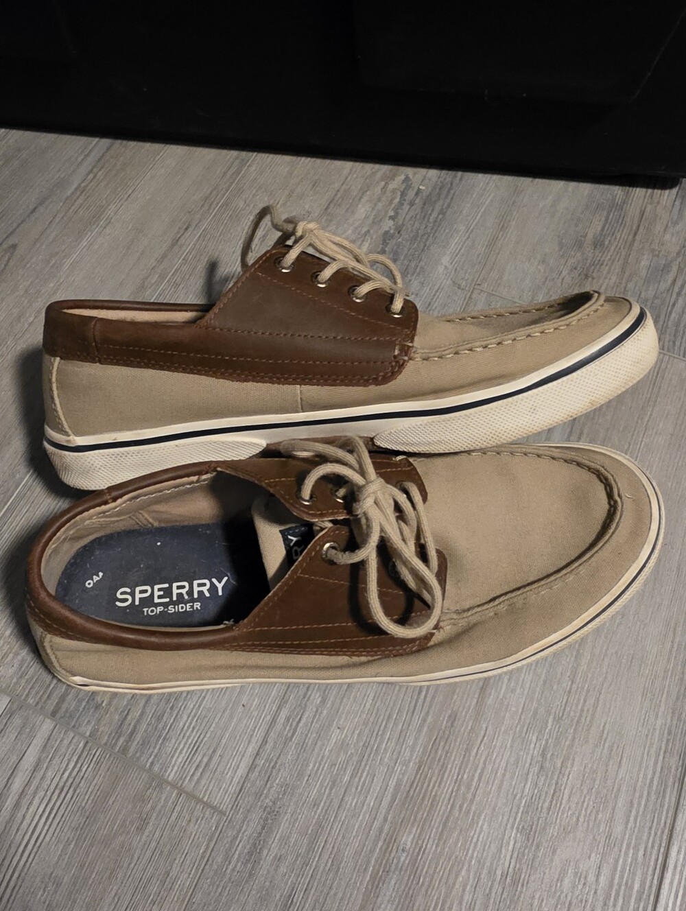 Sperry Men’s Beige Canvas & Brown Leather Boat Shoes